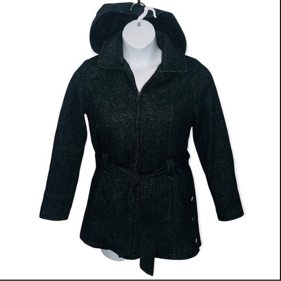 Jones New York Belted Pea Coat Jacket Size Small Charcoal Fabric Coat with Hood - Picture 2 of 16